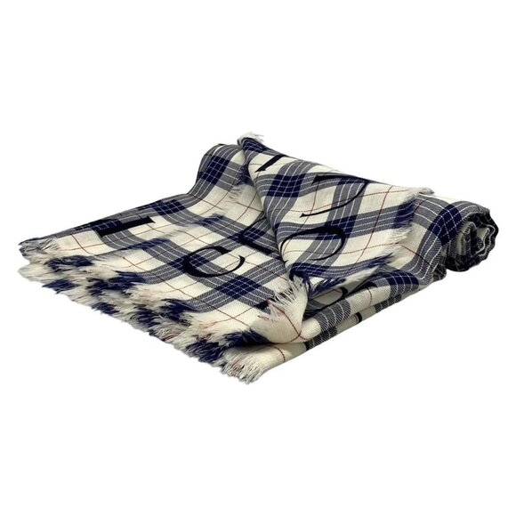 Auth GUCCI - Navy White Bordeaux Wool Scarf - Picture 2 of 10